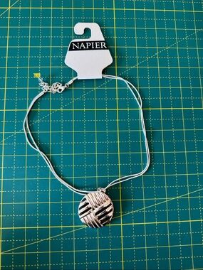 Napier Silver-Tone Textured Round Pendant Necklace